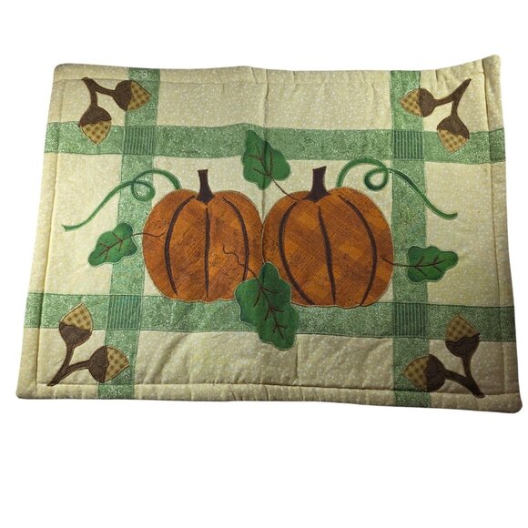 Two Fall Pumpkin Quilted Placemats Patchwork autumn Thanksgiving holiday - Picture 3 of 8